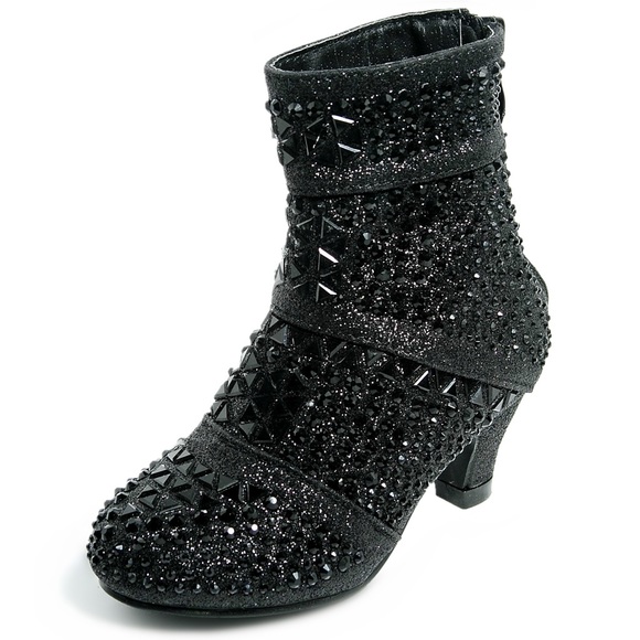 Girl's Rhinestone Low Heels Lace Up Combat Boots - Picture 1 of 5